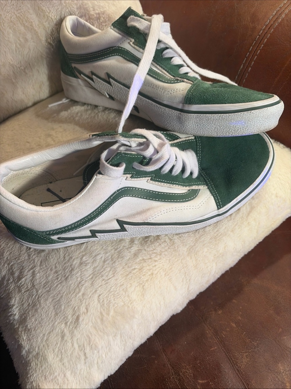 Vans Green and White Low Top Sneakers